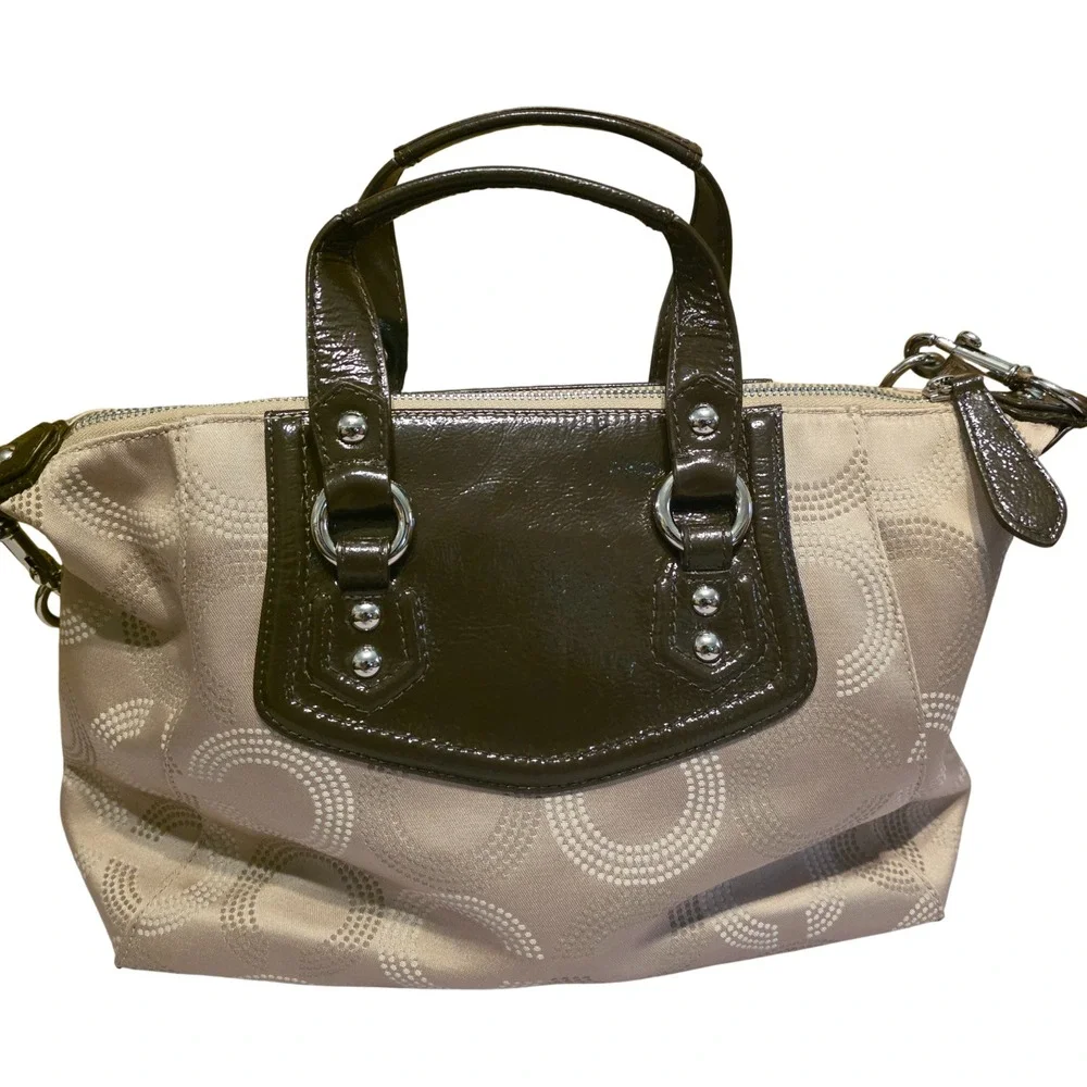 COACH Biege Ashley Dotted Op Art Satchel AUTHENTIC F20027